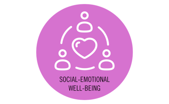 Purple graphic with three outlined people surrounding a central heart.