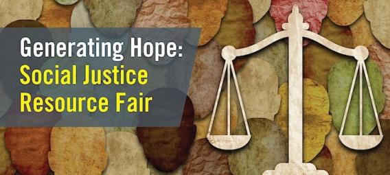 SJI Resource Fair Banner with a balance scale