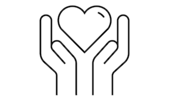 Graphic icon of two hands cradling a heart.